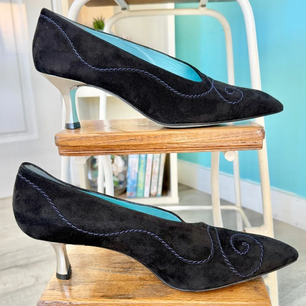 Thierry Rabotin Suede Manon Pump with Silver Heel (size 10.5 US/41 EU)